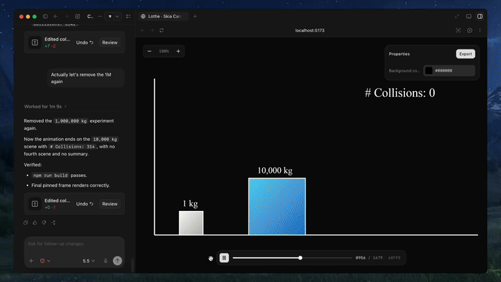 Text-to-Lottie example: motion graphics with camera-style transforms